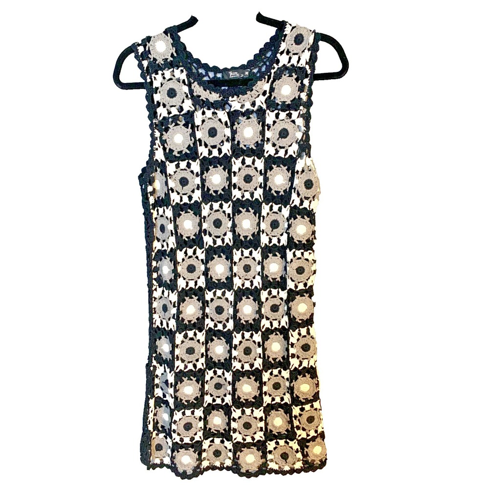 NWT Tripp NYC Mini Dress Crochet Black & White Size Medium Y2K Hippie Vibes